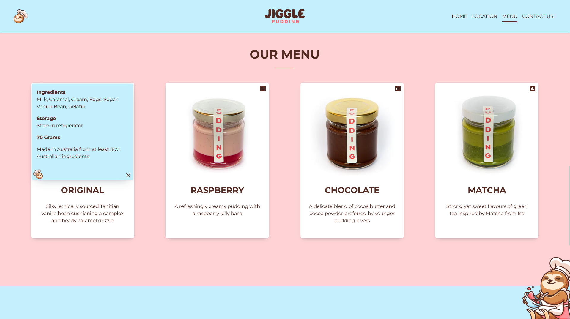 The menu of Jiggle Pudding